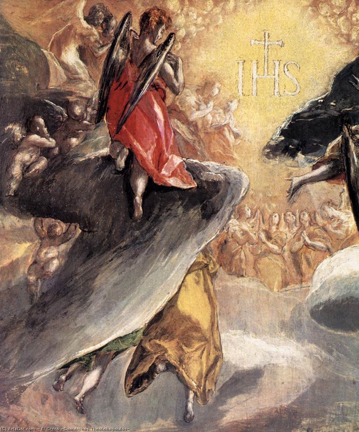 Wikoo.org - موسوعة الفنون الجميلة - اللوحة، العمل الفني El Greco (Doménikos Theotokopoulos) - The Adoration of the Name of Jesus (detail)