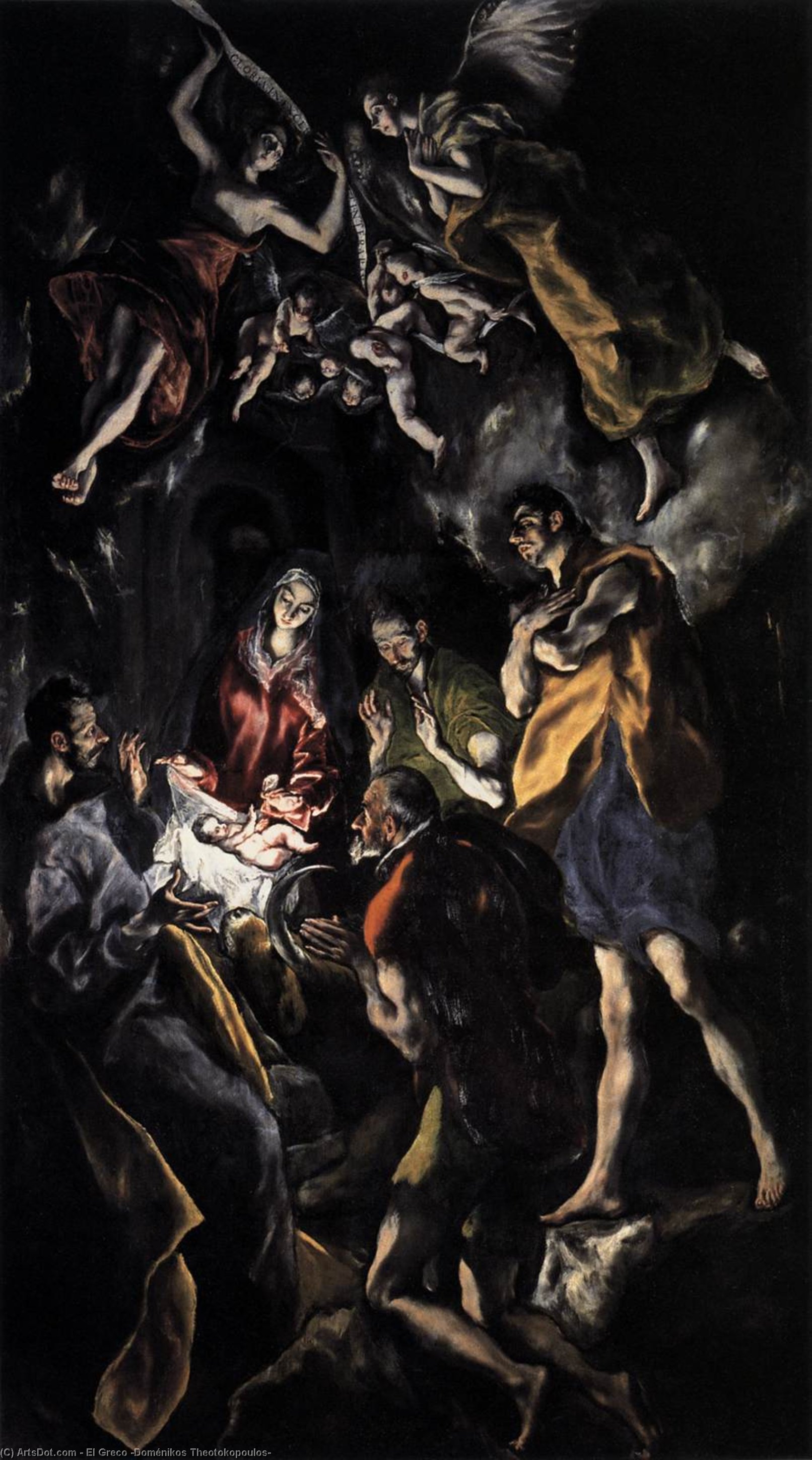 WikiOO.org - Encyclopedia of Fine Arts - Målning, konstverk El Greco (Doménikos Theotokopoulos) - The Adoration of the Shepherds