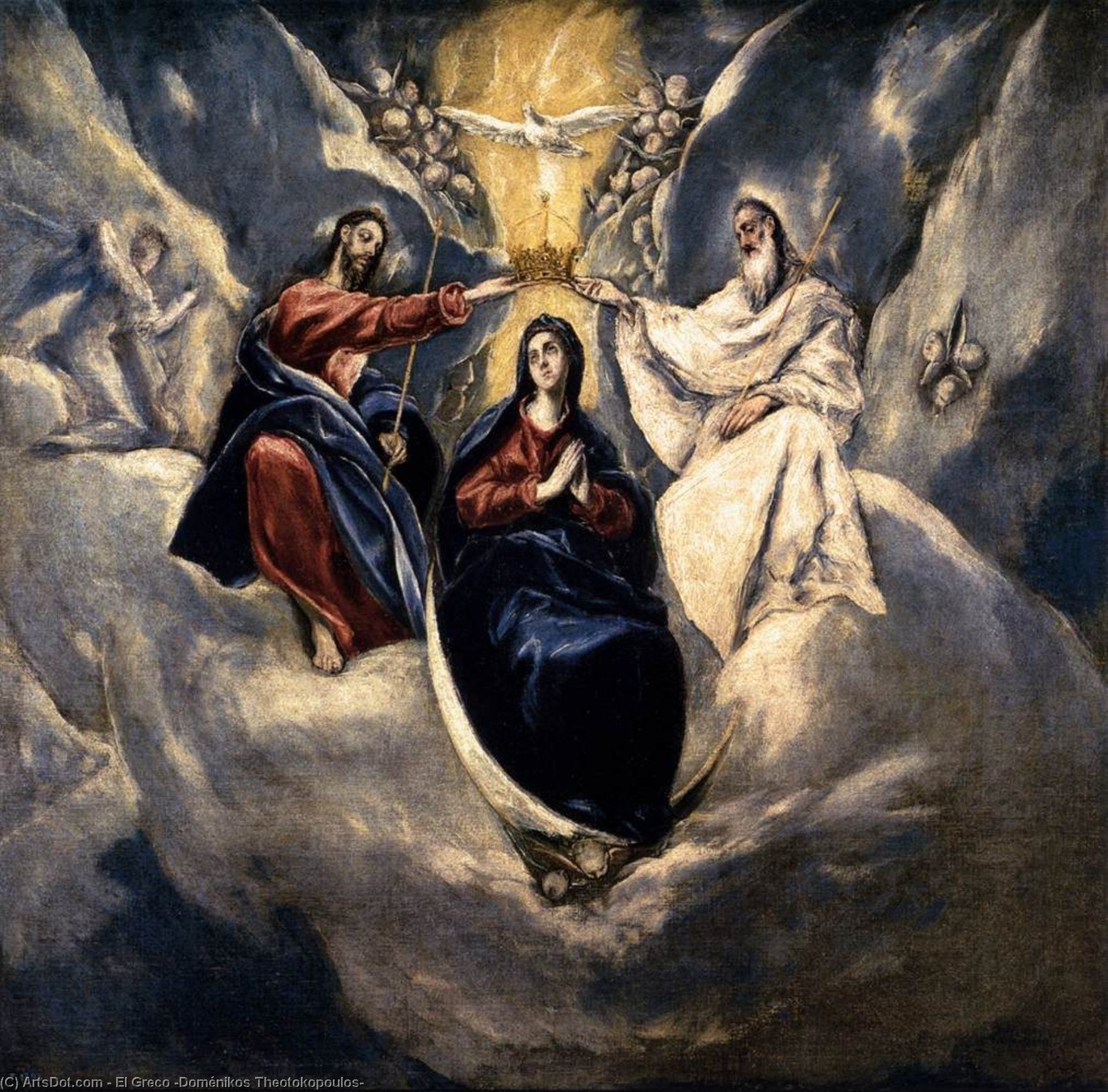 Wikoo.org - موسوعة الفنون الجميلة - اللوحة، العمل الفني El Greco (Doménikos Theotokopoulos) - The Coronation of the Virgin