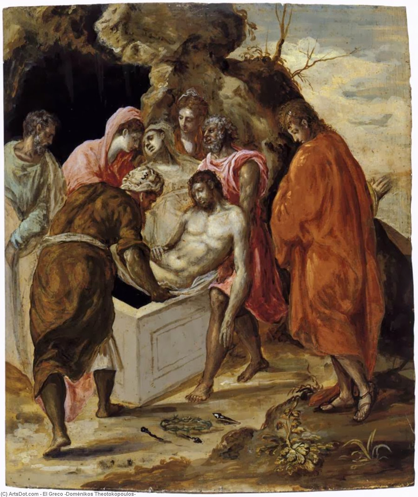 Wikoo.org - موسوعة الفنون الجميلة - اللوحة، العمل الفني El Greco (Doménikos Theotokopoulos) - The Entombment of Christ