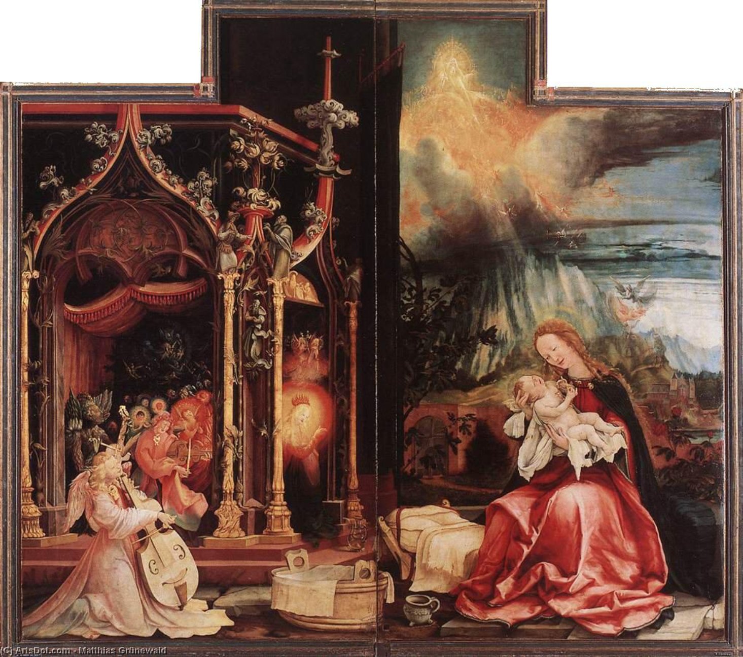 WikiOO.org – 美術百科全書 - 繪畫，作品 Matthias Grünewald - 音乐会 的  天使  和  耶稣诞生