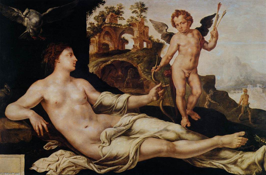 Wikioo.org – La Enciclopedia de las Bellas Artes - Pintura, Obras de arte de Maarten Van Heemskerck - Venus y cupido