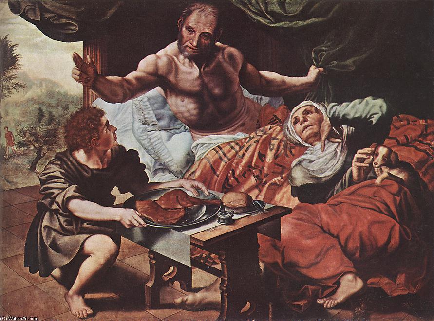 WikiOO.org - Encyclopedia of Fine Arts - Maleri, Artwork Jan Sanders Van Hemessen - Isaac Blessing Jacob