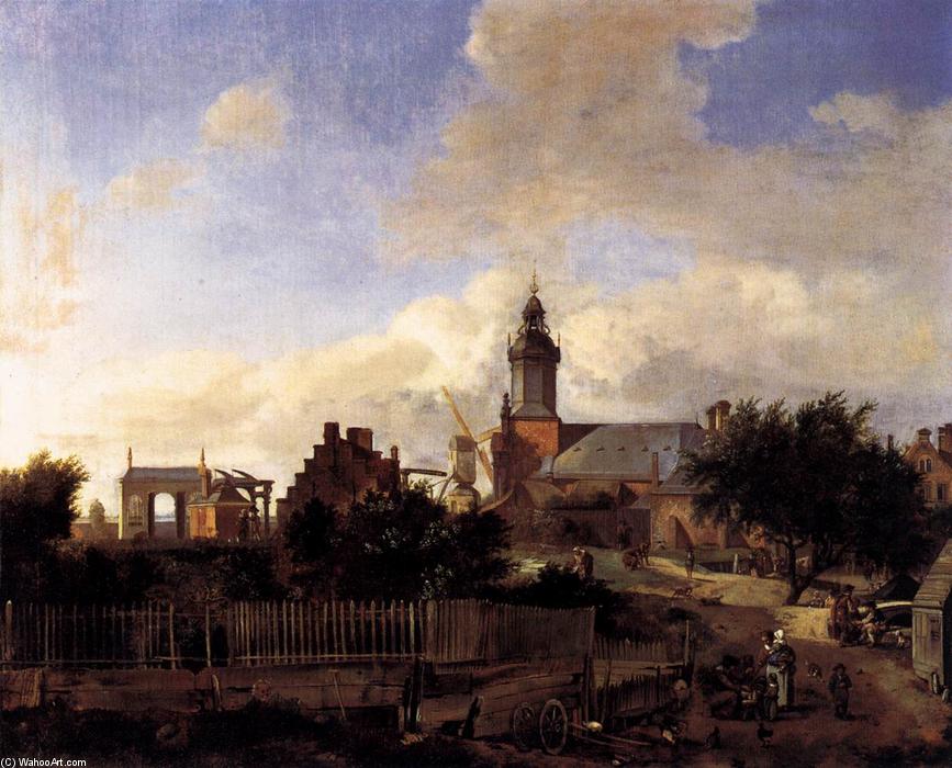 Wikioo.org - The Encyclopedia of Fine Arts - Painting, Artwork by Jan Van Der Heyden - Amsterdam: Street before Haarlem Tower