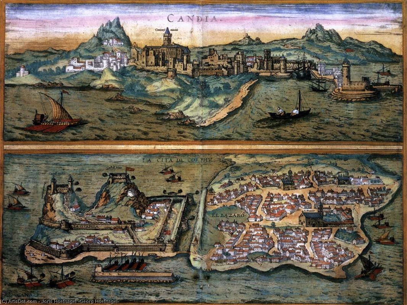 WikiOO.org - Encyclopedia of Fine Arts - Lukisan, Artwork Joris Hoefnagel (Georg Hoefnagel) - View of Candia and Corfu