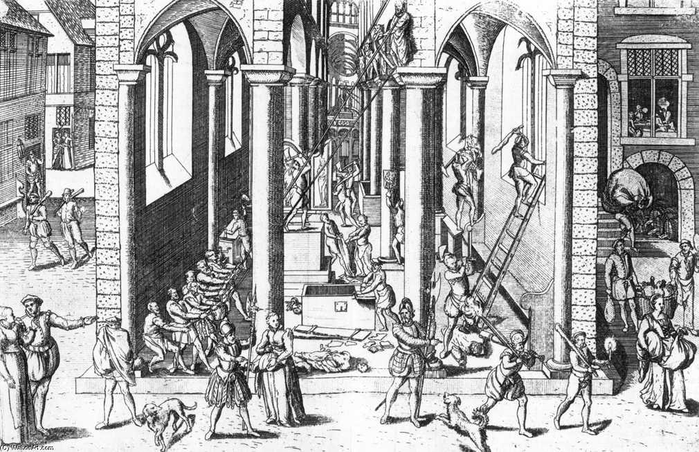 Wikioo.org - The Encyclopedia of Fine Arts - Painting, Artwork by Frans Hogenberg - The Calvinist Iconoclastic Riot of August 20, 1566