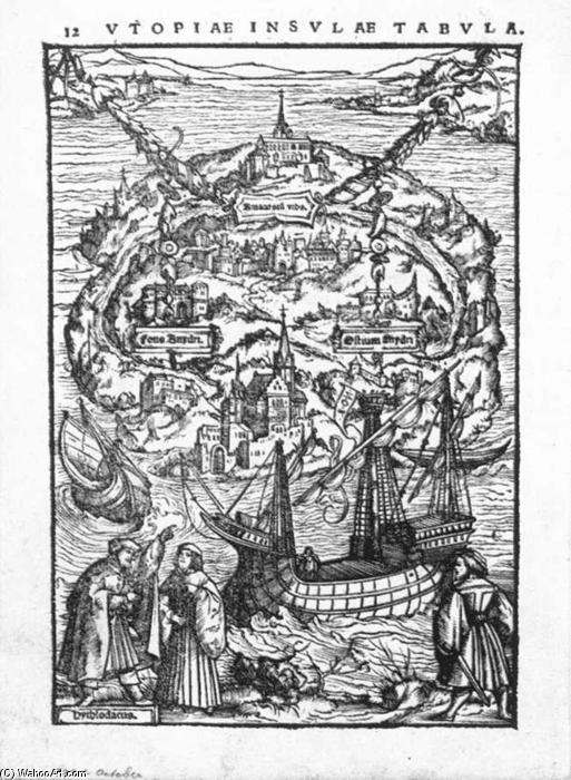 WikiOO.org - Енциклопедия за изящни изкуства - Живопис, Произведения на изкуството Ambrosius Holbein - The Island of Utopia