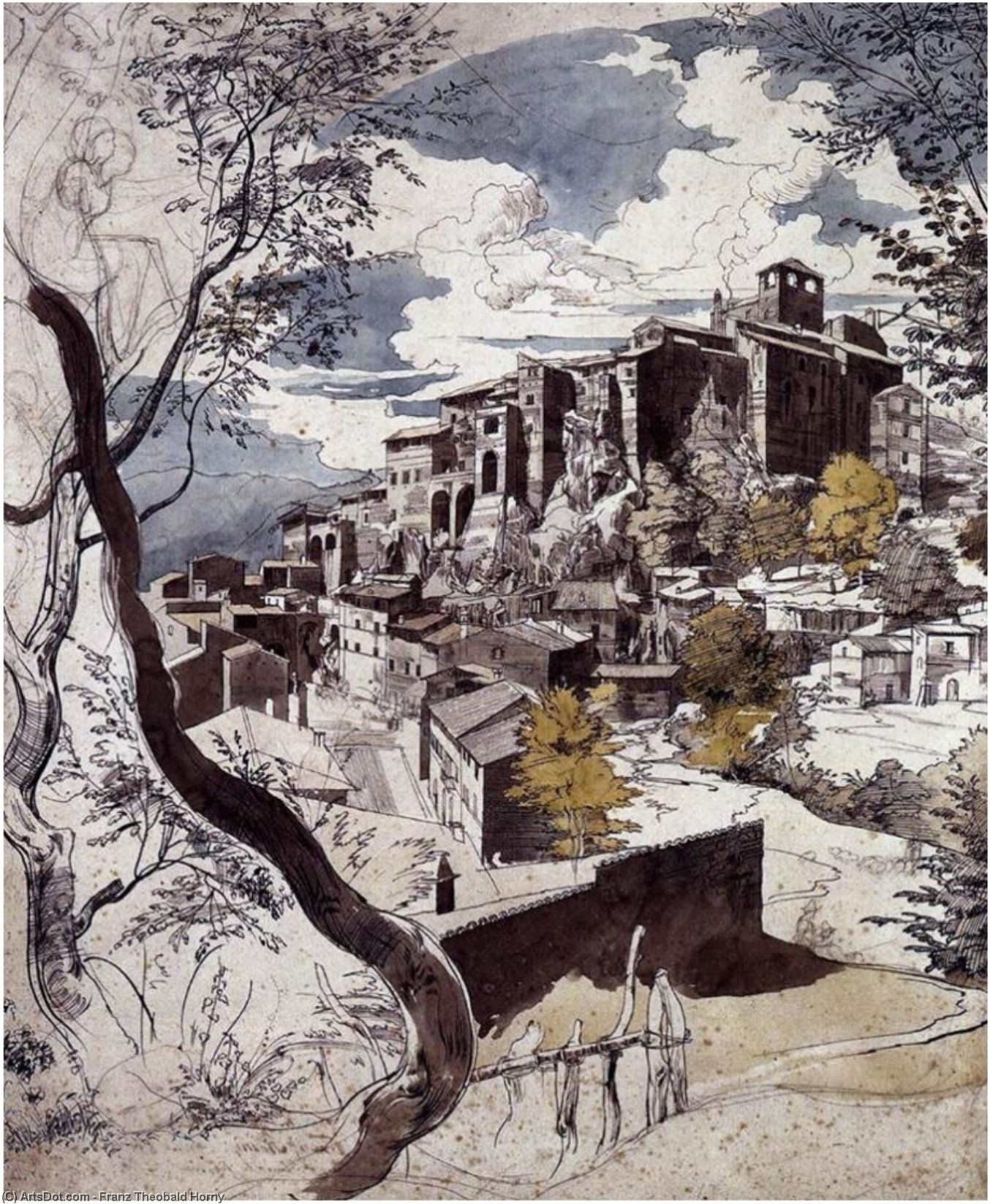 WikiOO.org - 백과 사전 - 회화, 삽화 Franz Theobald Horny - View of Olevano