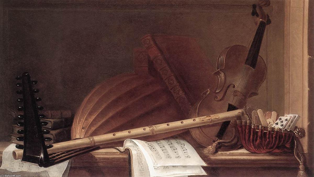 WikiOO.org - Encyclopedia of Fine Arts - Maľba, Artwork Pierre Nicolas Huilliot - Still-Life of Musical Instruments
