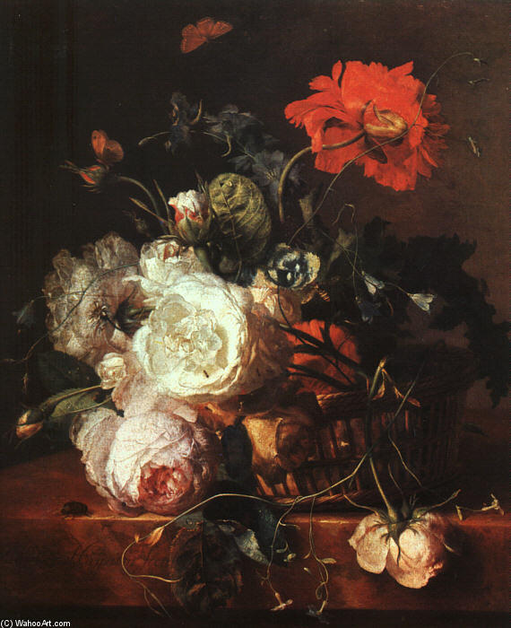 Wikioo.org - The Encyclopedia of Fine Arts - Painting, Artwork by Jan Van Huysum - Basket of Flowers