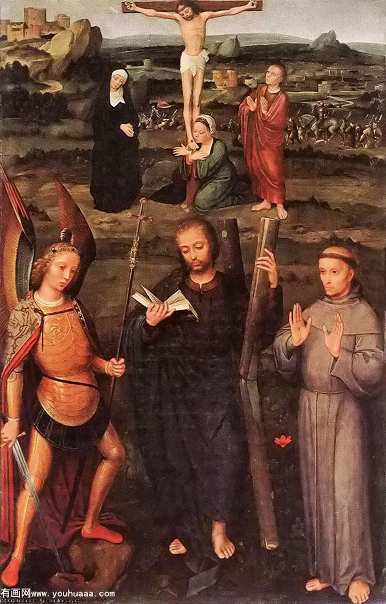 WikiOO.org - Encyclopedia of Fine Arts - Festés, Grafika Adriaen Isenbrant - Archangel St Michael, St Andrew and St Francis of Assisi