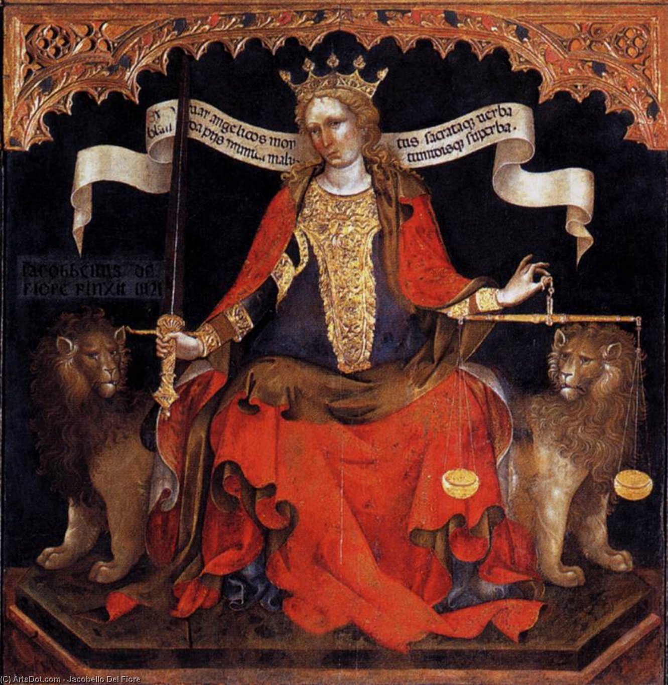 Wikioo.org – L'Encyclopédie des Beaux Arts - Peinture, Oeuvre de Jacobello Del Fiore - Justice entre l Archanges michael et gabriel ( détail )