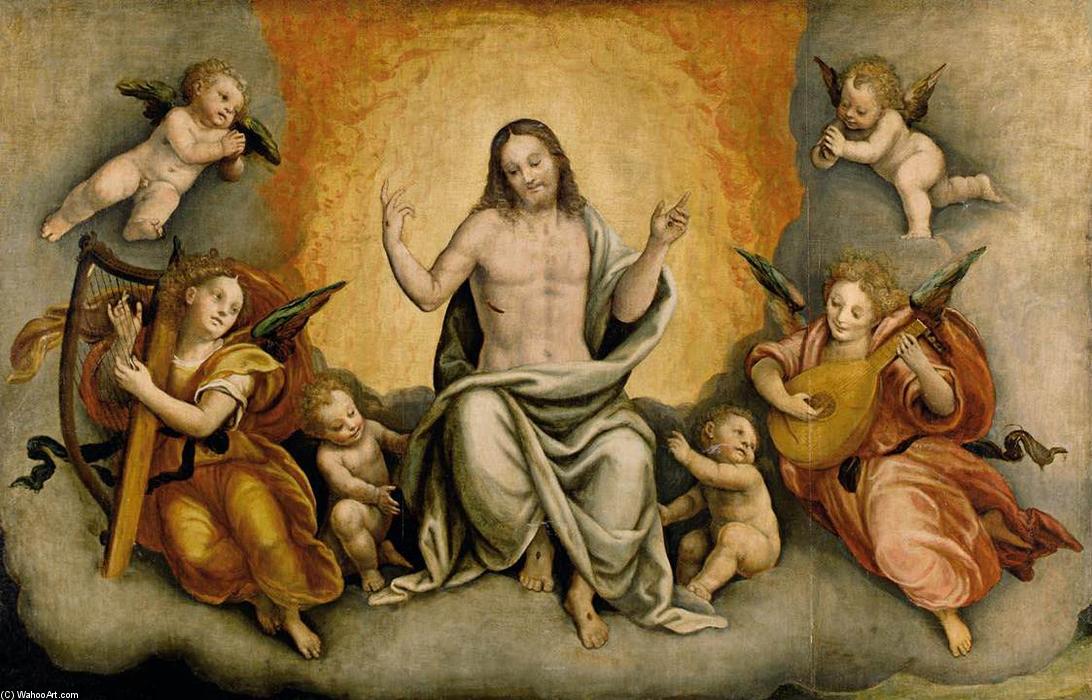 WikiOO.org - 百科事典 - 絵画、アートワーク Bernardino Lanino - 勝利 の キリスト と一緒に エンジェル そして ケルビム