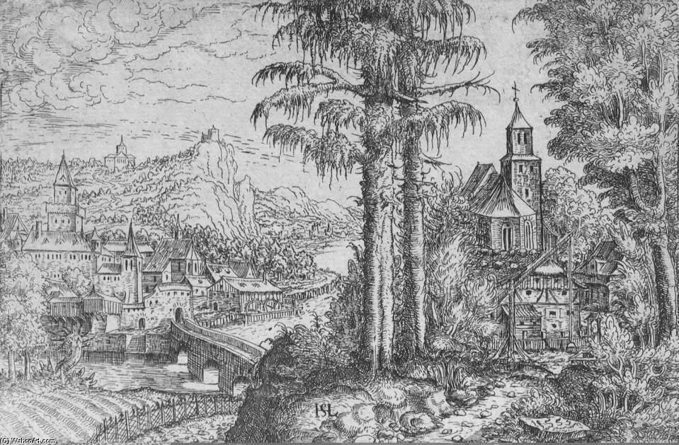 Wikioo.org - The Encyclopedia of Fine Arts - Painting, Artwork by Hans Sebald Lautensack - View of a Town along the River with a Church on the Right Bank