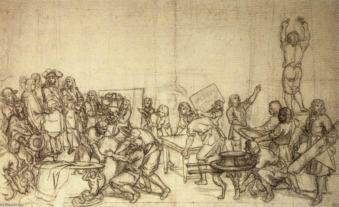 WikiOO.org - Encyclopedia of Fine Arts - Lukisan, Artwork Charles Le Brun - Louis XIV Visiting the Gobelins Factory