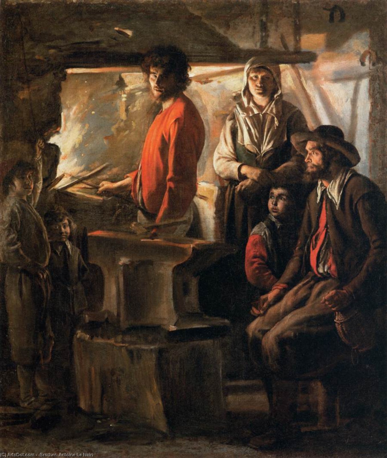 Wikioo.org - The Encyclopedia of Fine Arts - Painting, Artwork by Antoine (Brother) Le Nain - Blacksmith at His Forge