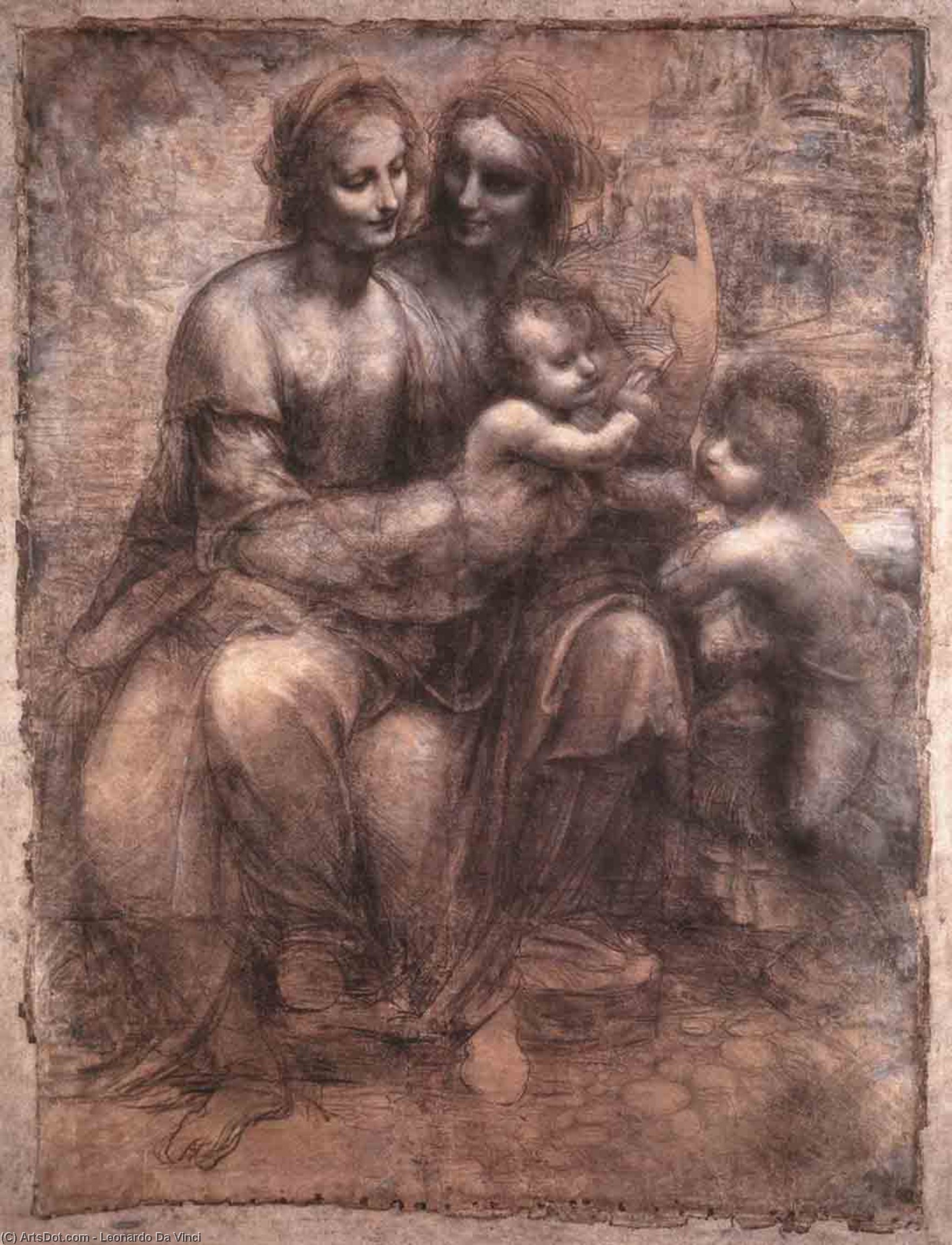 WikiOO.org - Encyclopedia of Fine Arts - Festés, Grafika Leonardo Da Vinci - Madonna and Child with St Anne and the Young St John