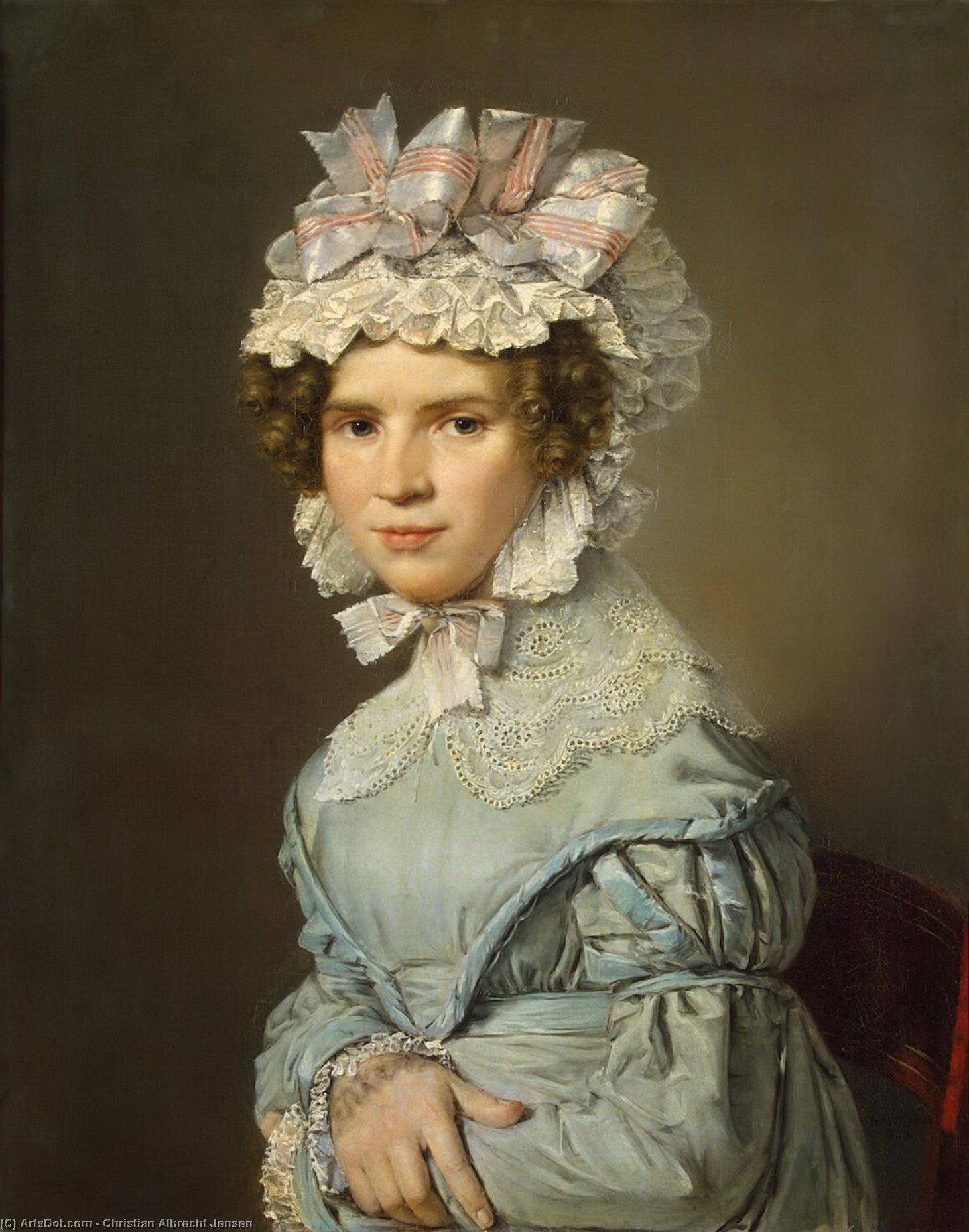 Wikioo.org – L'Enciclopedia delle Belle Arti - Pittura, Opere di Christian Albrecht Jensen - ritratto di una signora in blu vestito