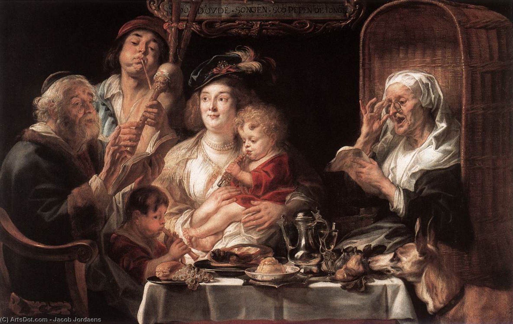 WikiOO.org - Encyclopedia of Fine Arts - Maleri, Artwork Jacob Jordaens - As the Old Sang the Young Play Pipes