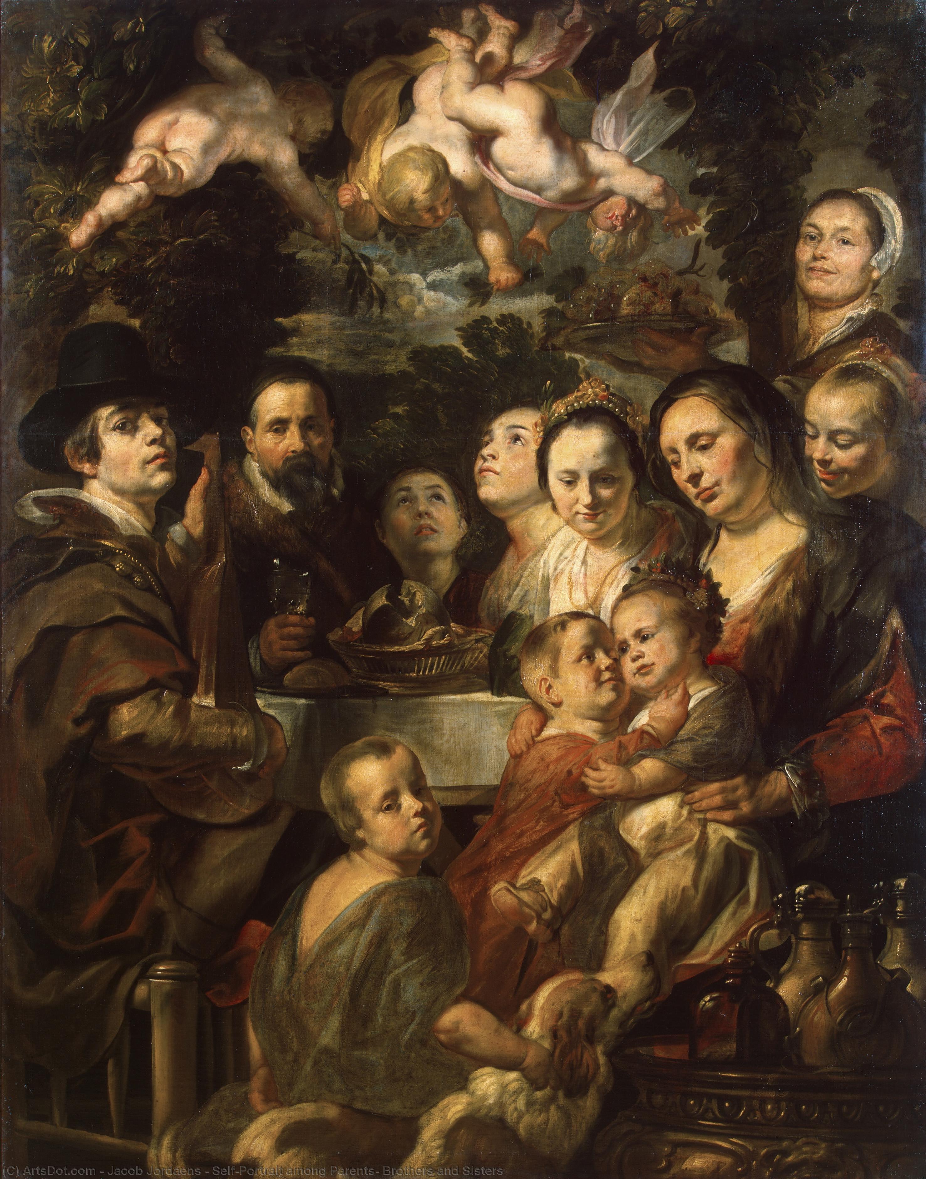 Wikioo.org – L'Enciclopedia delle Belle Arti - Pittura, Opere di Jacob Jordaens - Auto Ritratto tra  genitori  fratelli  e le  sorelle