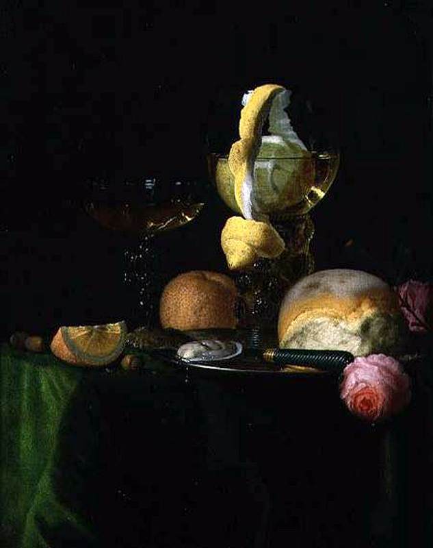 Wikioo.org - The Encyclopedia of Fine Arts - Painting, Artwork by Simon Luttichuijs - Still-Life with a Peeled Lemon in a Roemer