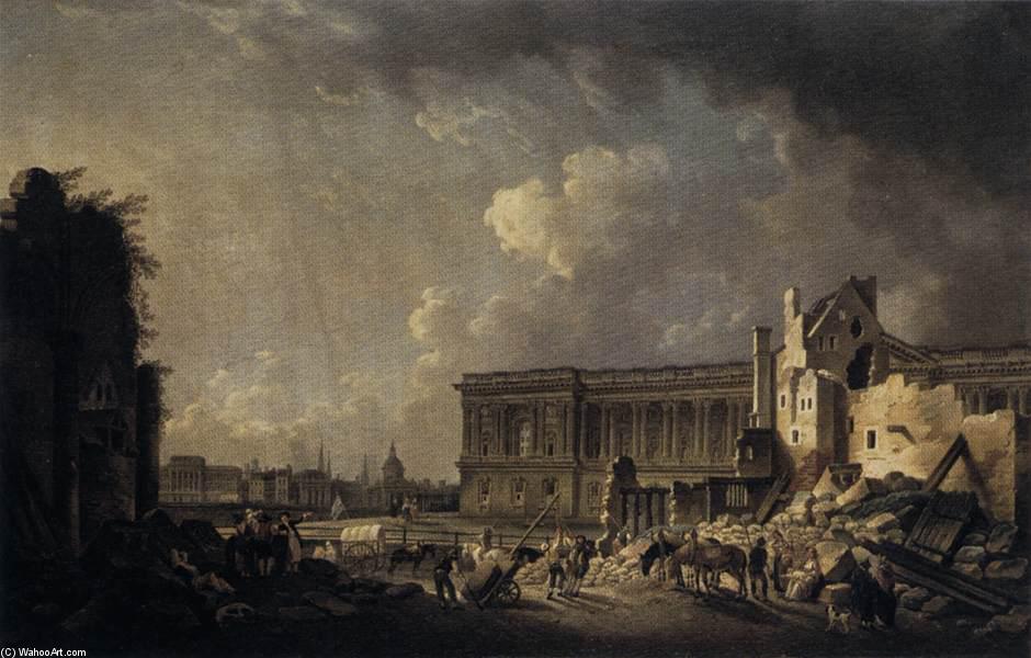 WikiOO.org - 백과 사전 - 회화, 삽화 Pierre Antoine De Machy - Clearing the Area in front of the Louvre Colonnade