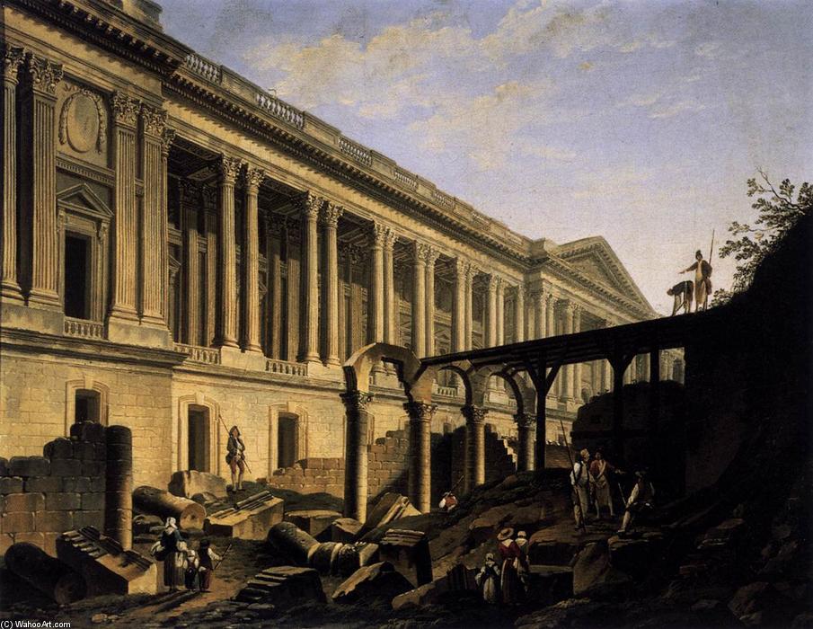 Wikioo.org - The Encyclopedia of Fine Arts - Painting, Artwork by Pierre Antoine De Machy - Clearing the Area in front of the Louvre Colonnade