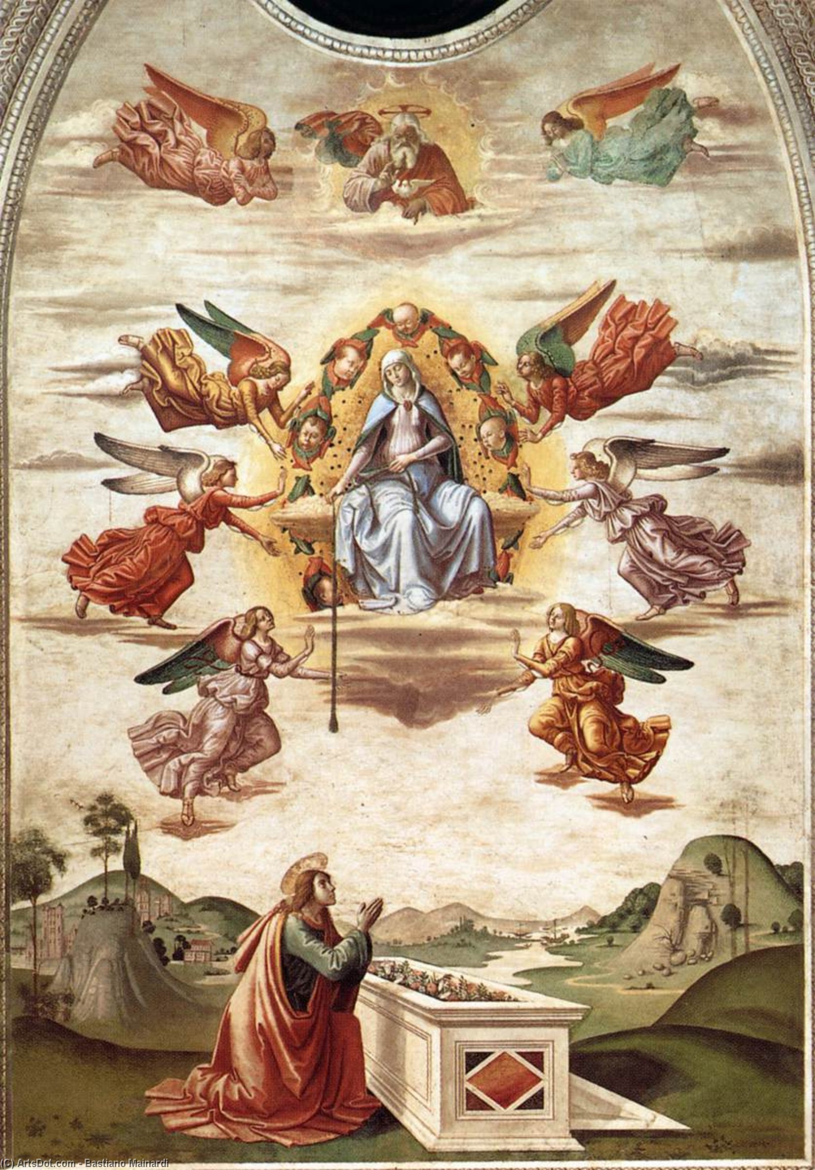 Wikioo.org – La Enciclopedia de las Bellas Artes - Pintura, Obras de arte de Bastiano Mainardi - asunción de la virgen con el Regalo de los Cinto