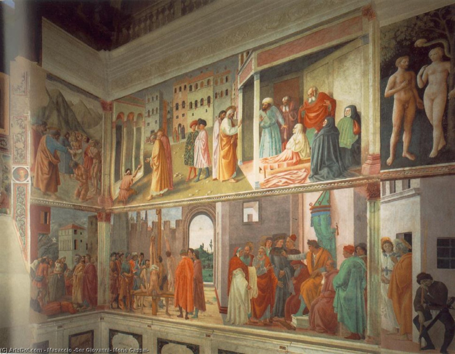 WikiOO.org - 백과 사전 - 회화, 삽화 Masaccio (Ser Giovanni, Mone Cassai) - Frescoes in the Cappella Brancacci (right view)