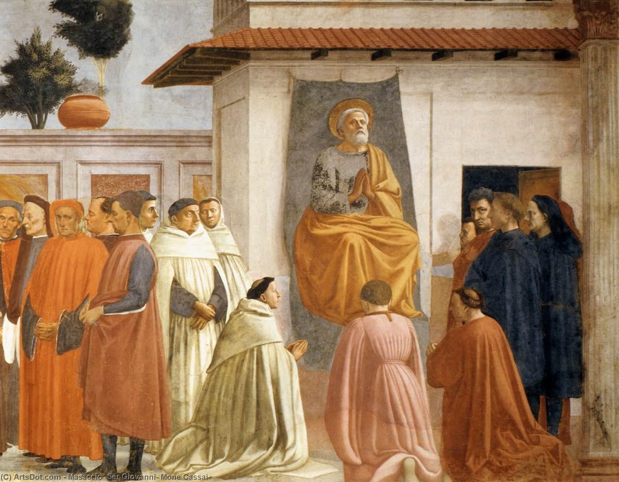 Wikioo.org - The Encyclopedia of Fine Arts - Painting, Artwork by Masaccio (Ser Giovanni, Mone Cassai) - Raising of the Son of Theophilus and St Peter Enthroned (detail)