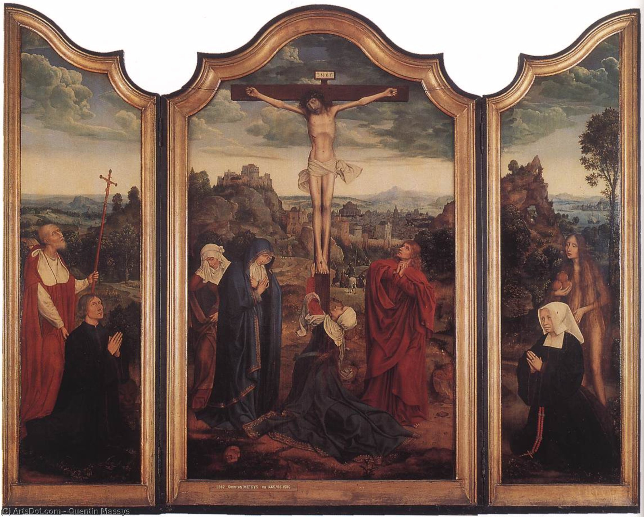 Wikioo.org – La Enciclopedia de las Bellas Artes - Pintura, Obras de arte de Quentin Massys - cristo en el cruz enestado  Los donantes