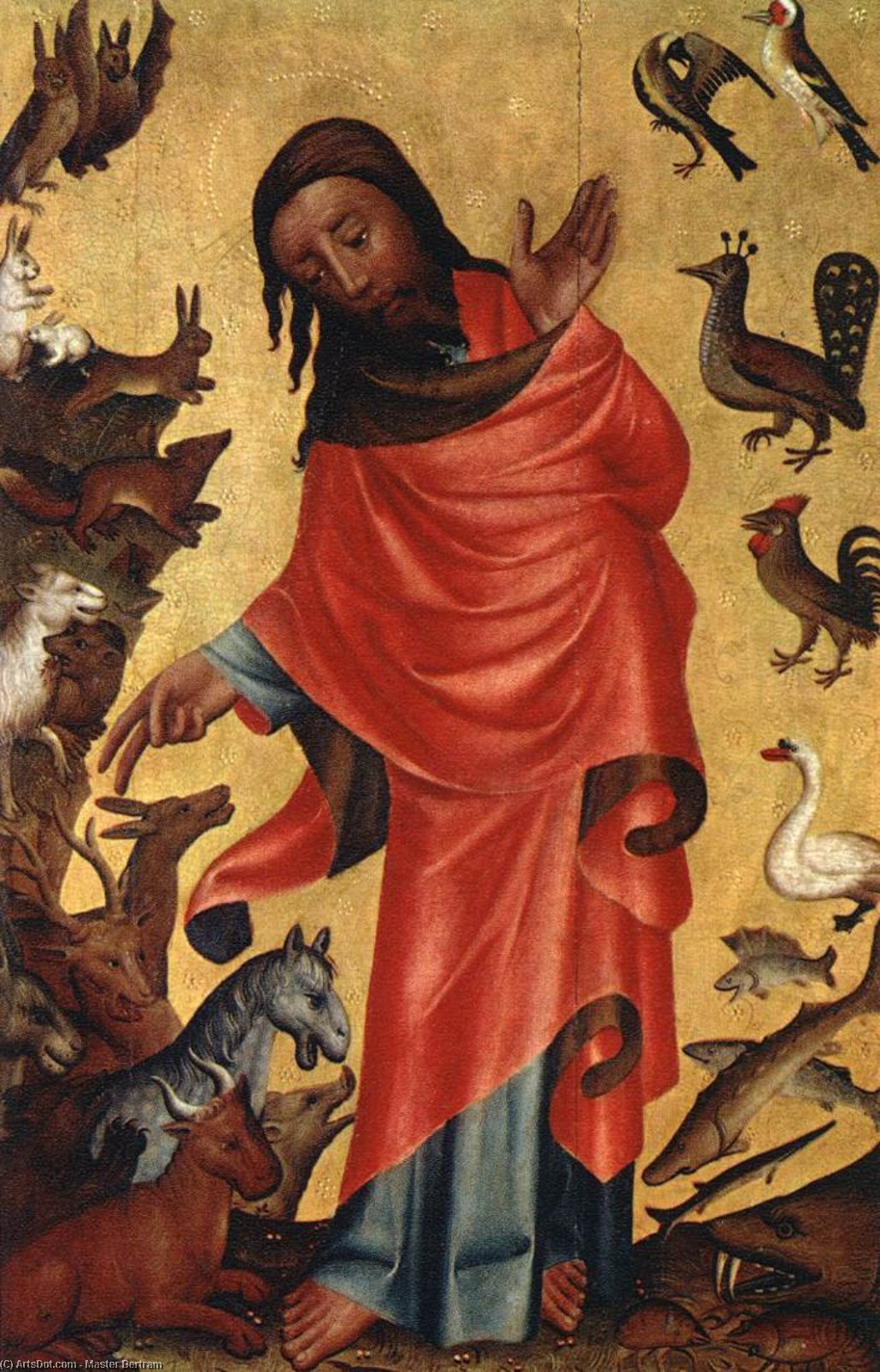 Wikioo.org - The Encyclopedia of Fine Arts - Painting, Artwork by Master Bertram - Creation of the Animals, panel from Grabow Altarpiece