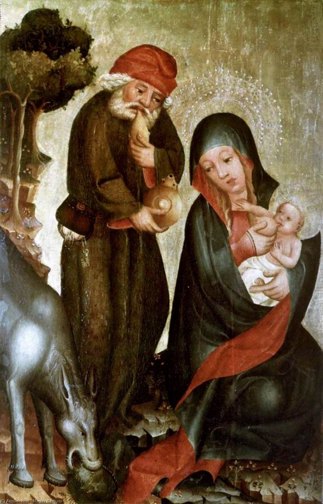 Wikioo.org - The Encyclopedia of Fine Arts - Painting, Artwork by Master Bertram - Rest on the Flight to Egypt, panel from Grabow Altarpiece