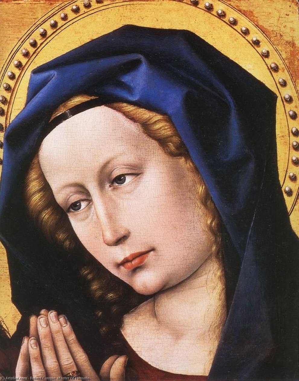 WikiOO.org - אנציקלופדיה לאמנויות יפות - ציור, יצירות אמנות Robert Campin (Master Of Flemalle) - Blessing Christ and Praying Virgin (detail)