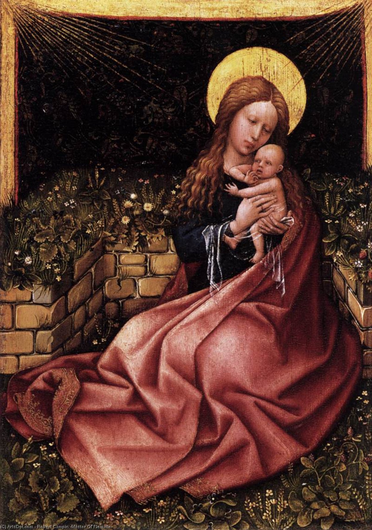 WikiOO.org - Encyclopedia of Fine Arts - Maleri, Artwork Robert Campin (Master Of Flemalle) - Madonna by a Grassy Bank