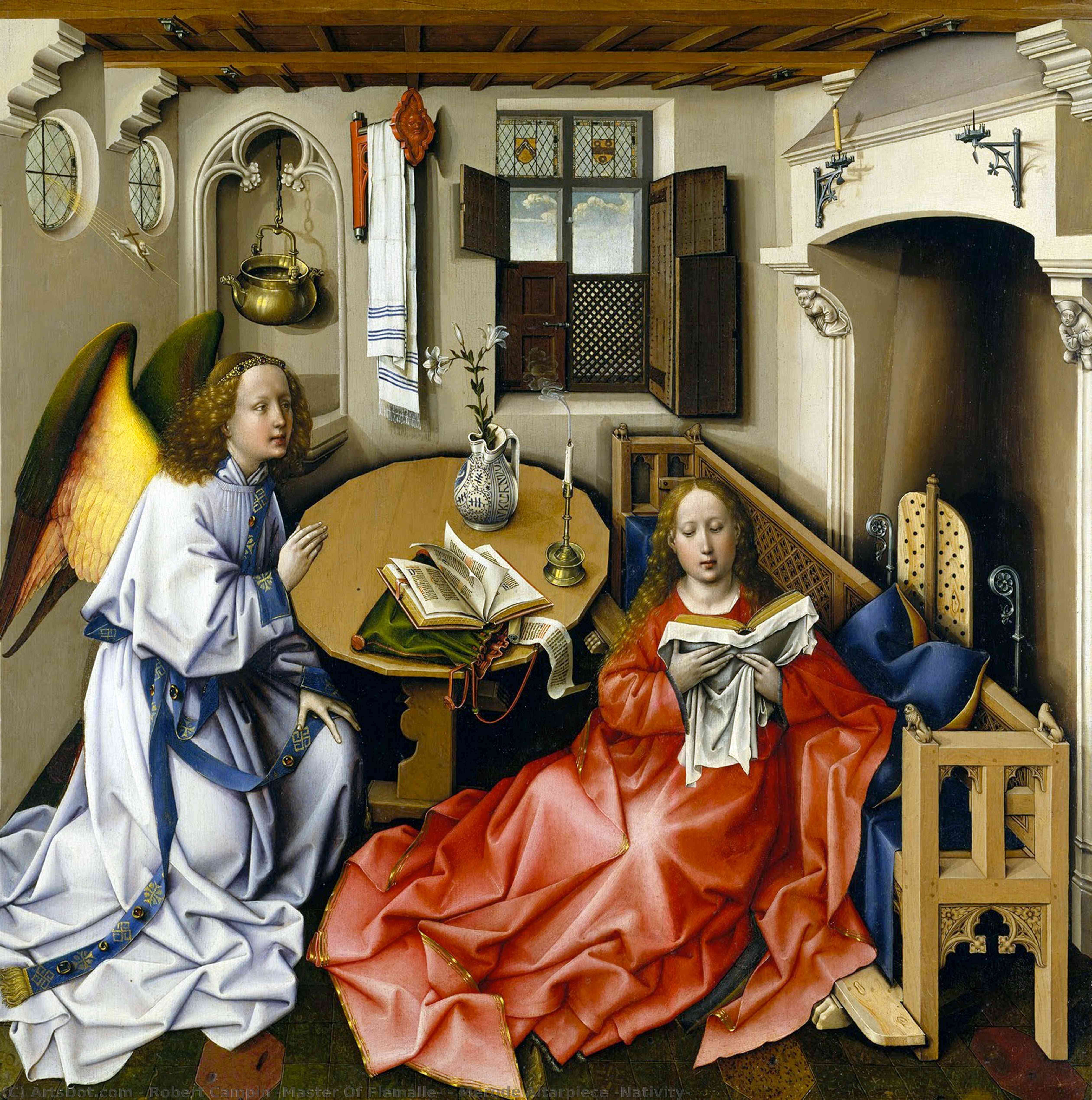 Wikioo.org - The Encyclopedia of Fine Arts - Painting, Artwork by Robert Campin (Master Of Flemalle) - Mérode Altarpiece (Nativity)