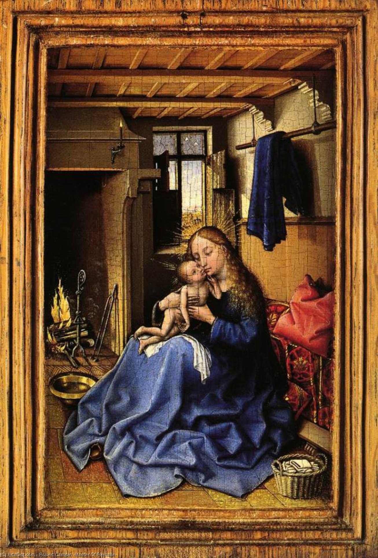 Wikioo.org - The Encyclopedia of Fine Arts - Painting, Artwork by Robert Campin (Master Of Flemalle) - Virgin and Child in an Interior