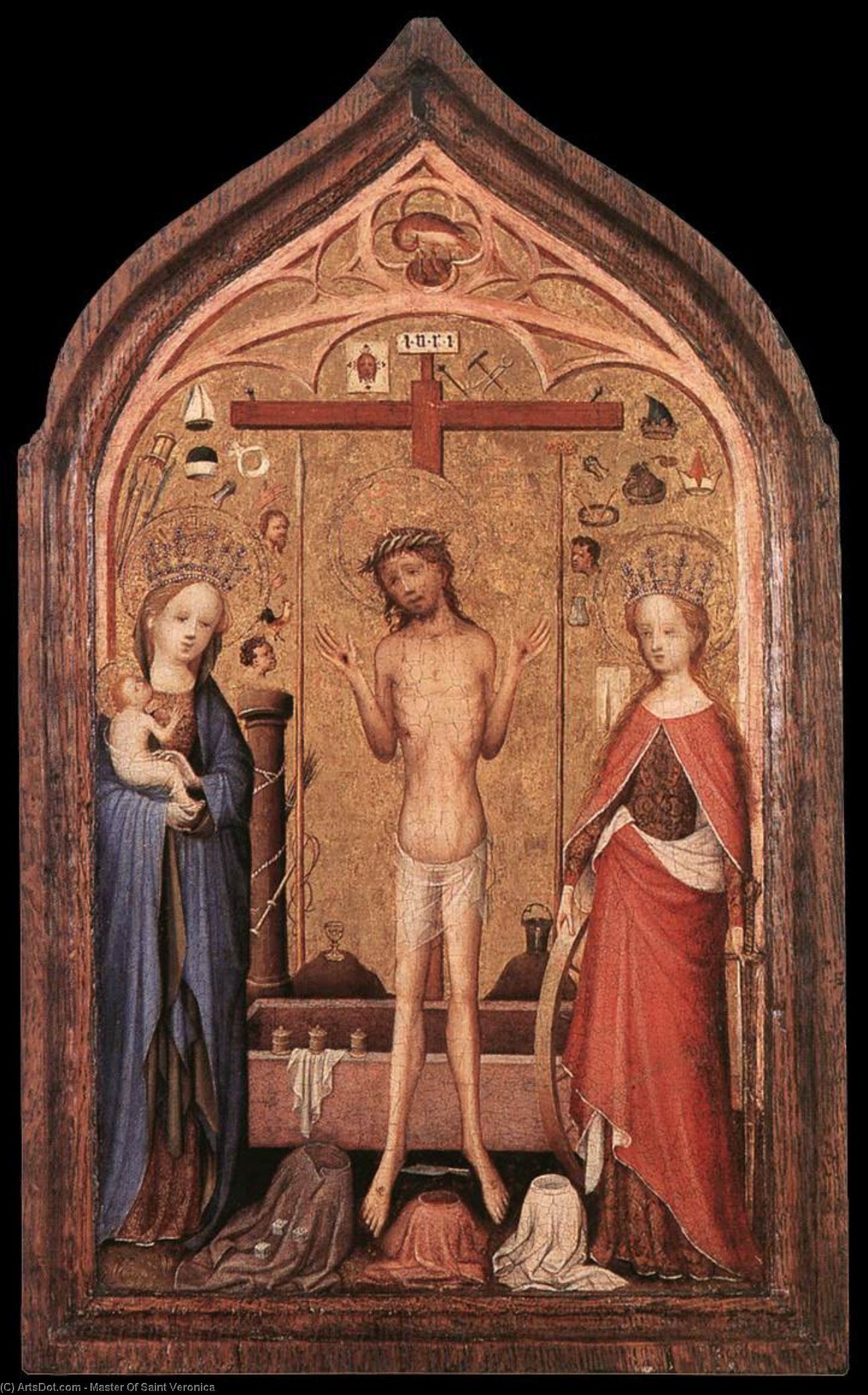Wikioo.org - The Encyclopedia of Fine Arts - Painting, Artwork by Master Of Saint Veronica - The Man of Sorrow with the Virgin and St Catherine