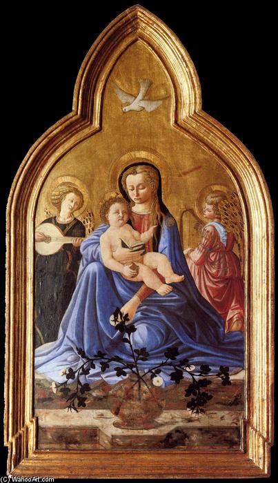 Wikioo.org - The Encyclopedia of Fine Arts - Painting, Artwork by Master Of The Castello Nativity - Madonna and Child with Two Angels (Madonna of Humility)