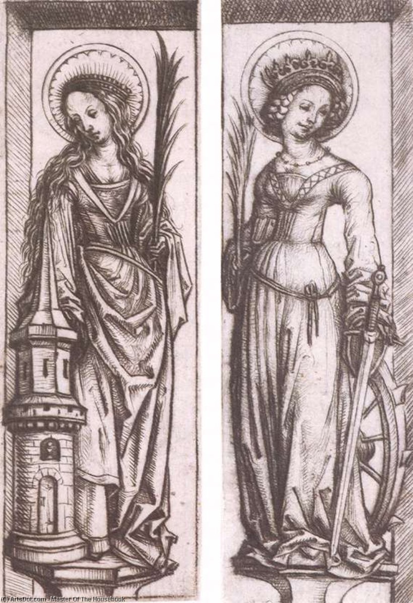 WikiOO.org - Encyclopedia of Fine Arts - Maleri, Artwork Master Of The Housebook - St Barbara, St Catherine