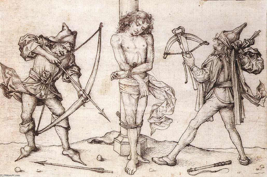 Wikioo.org - The Encyclopedia of Fine Arts - Painting, Artwork by Master Of The Housebook - St Sebastian with Archers