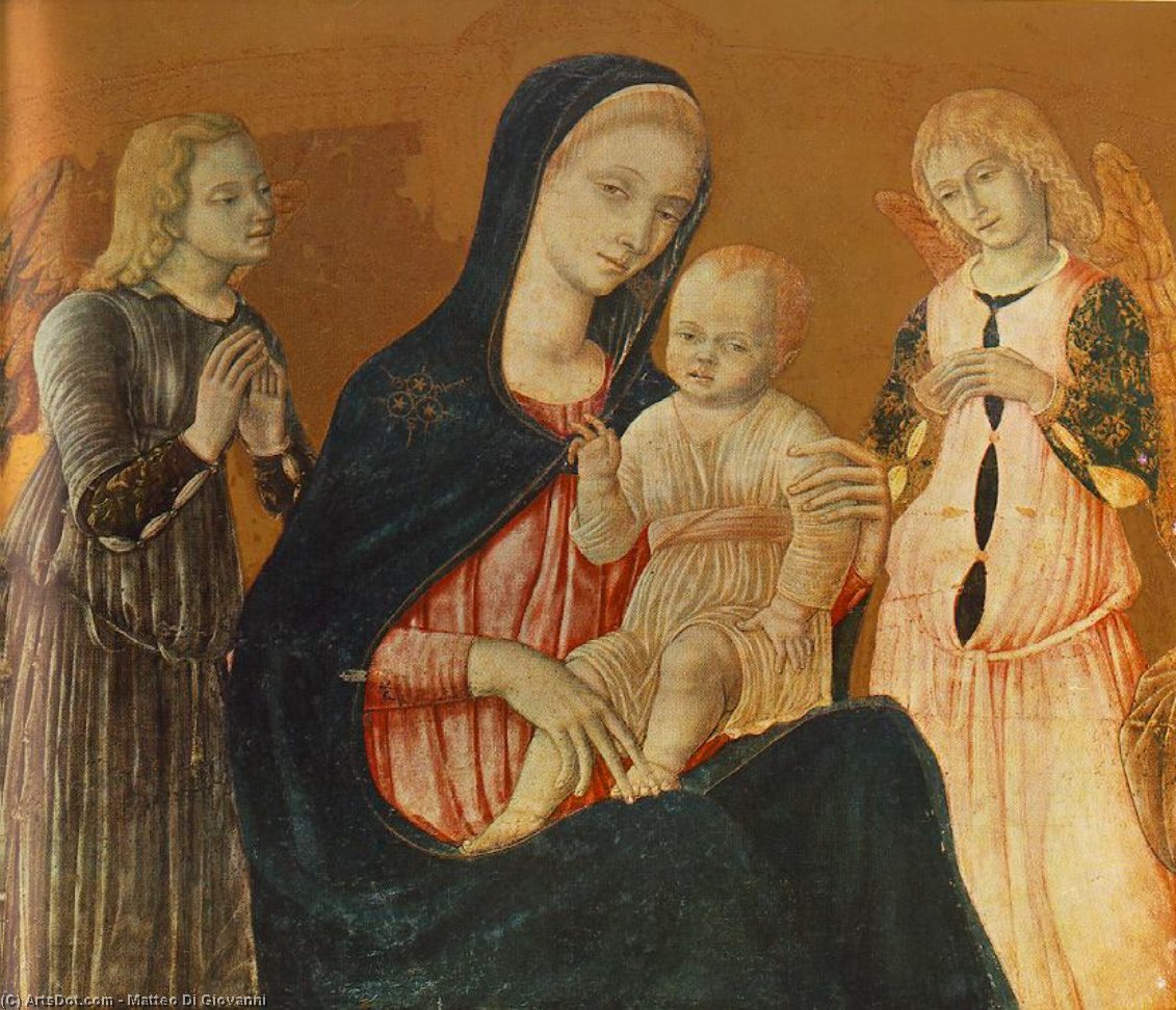 Wikioo.org – L'Enciclopedia delle Belle Arti - Pittura, Opere di Matteo Di Giovanni - madonna con bambino e le  due  angeli