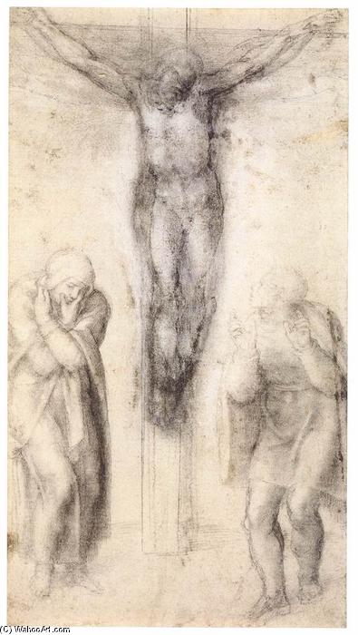 Wikioo.org - สารานุกรมวิจิตรศิลป์ - จิตรกรรม Michelangelo Buonarroti - Christ on the Cross with the Virgin and St John
