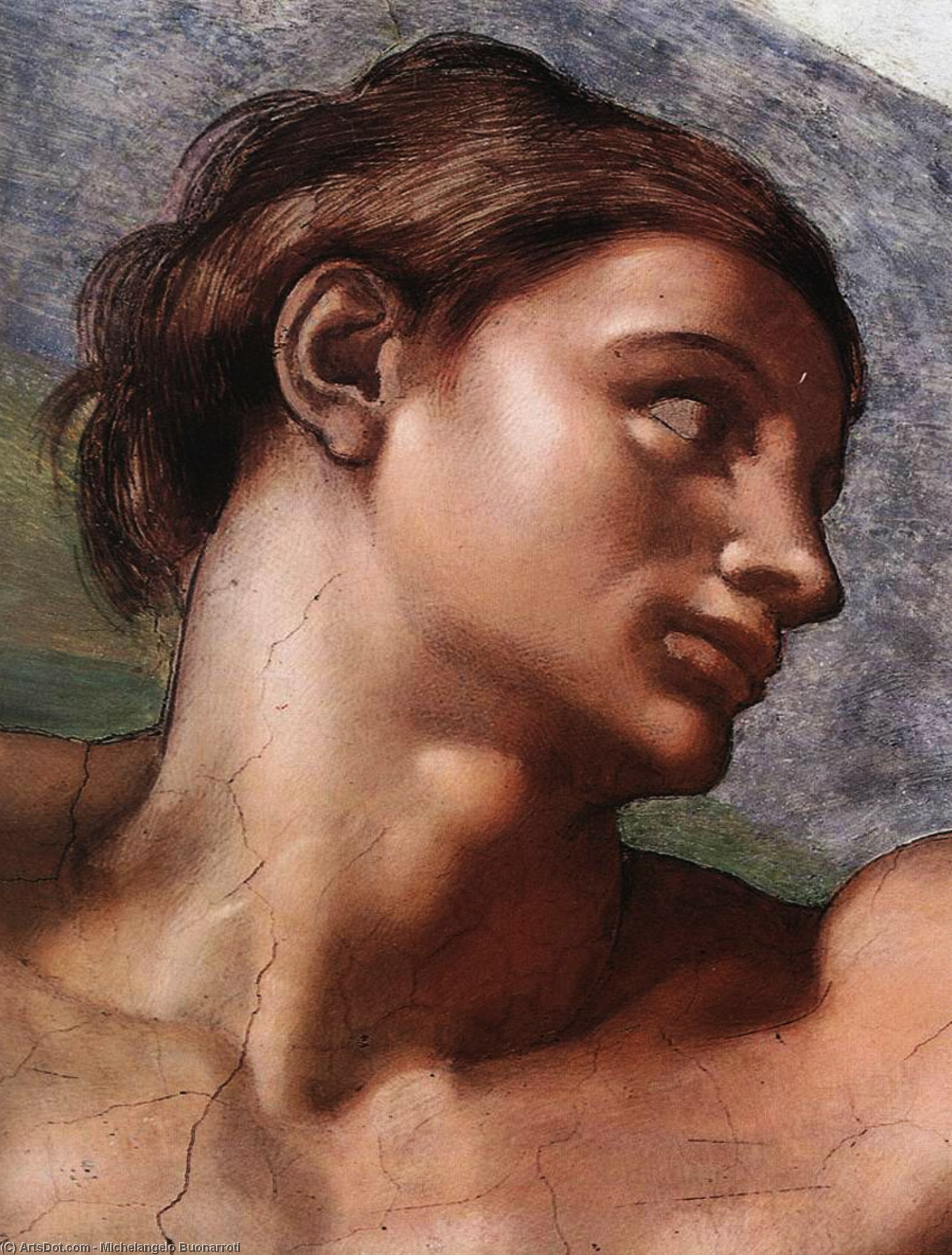 Wikioo.org – La Enciclopedia de las Bellas Artes - Pintura, Obras de arte de Michelangelo Buonarroti - Creación de Adán Detalle