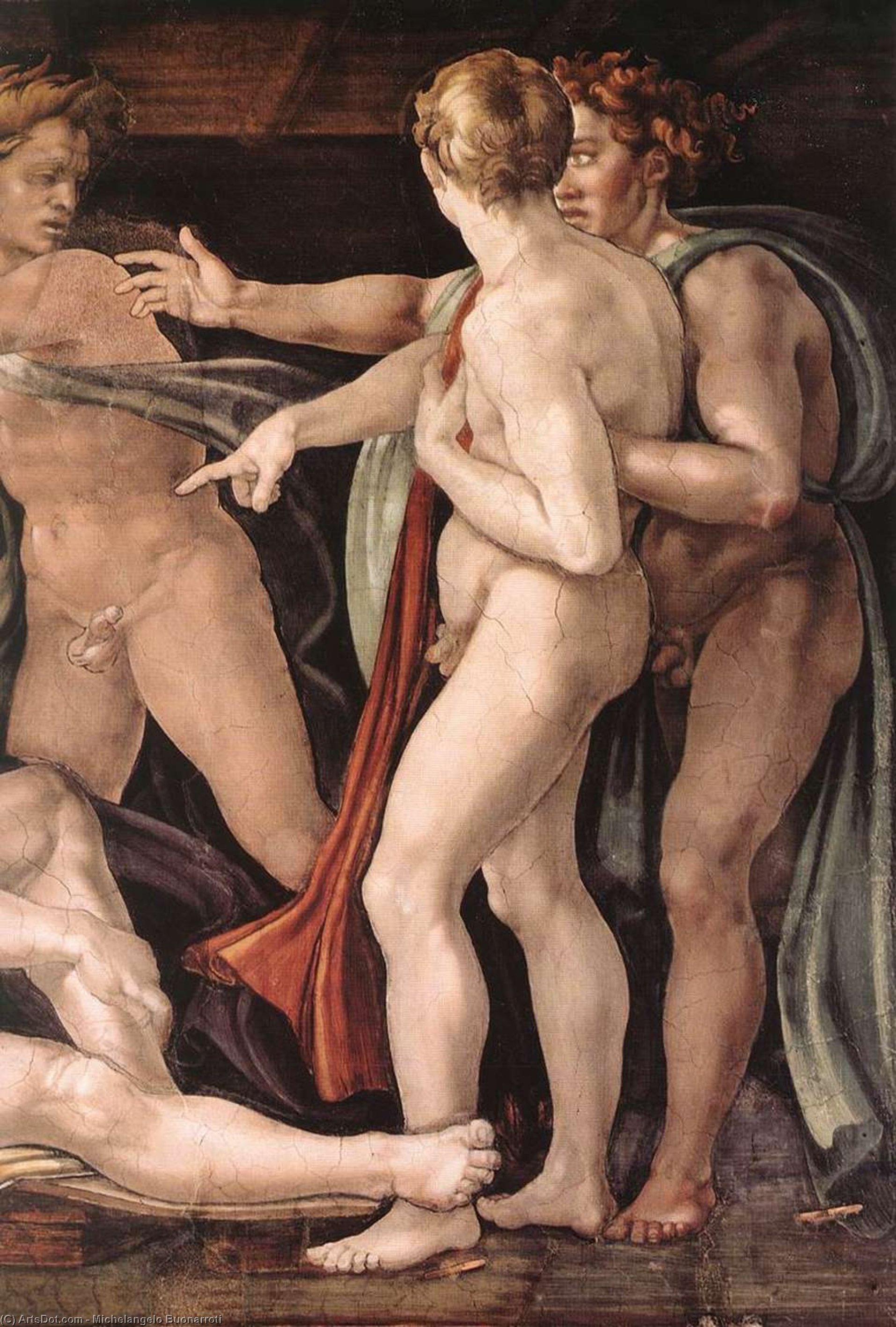 Wikioo.org - Die Enzyklopädie bildender Kunst - Malerei, Kunstwerk von Michelangelo Buonarroti - Trunkenheit Noahs Ausschnitt