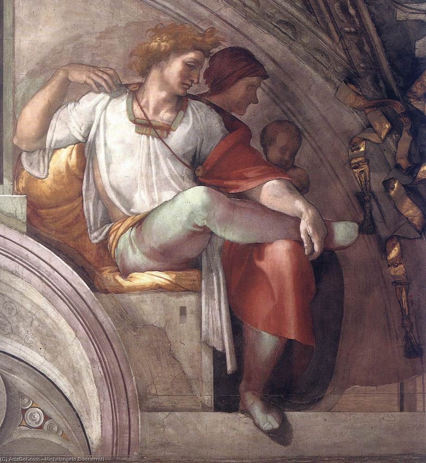 Wikioo.org - Bách khoa toàn thư về mỹ thuật - Vẽ tranh, Tác phẩm nghệ thuật Michelangelo Buonarroti - Eleazar - Matthan (detail)