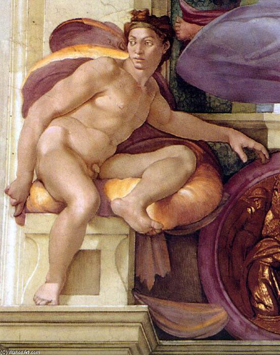 Wikioo.org - Bách khoa toàn thư về mỹ thuật - Vẽ tranh, Tác phẩm nghệ thuật Michelangelo Buonarroti - Ignudo (11)