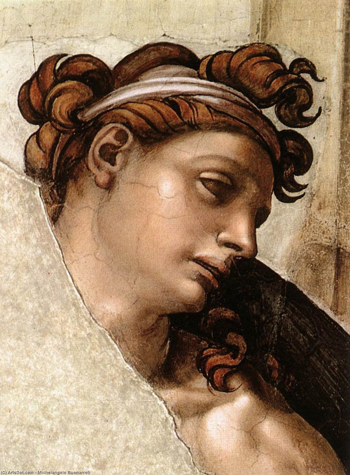Wikioo.org – L'Enciclopedia delle Belle Arti - Pittura, Opere di Michelangelo Buonarroti - Ignudo ( particolare )