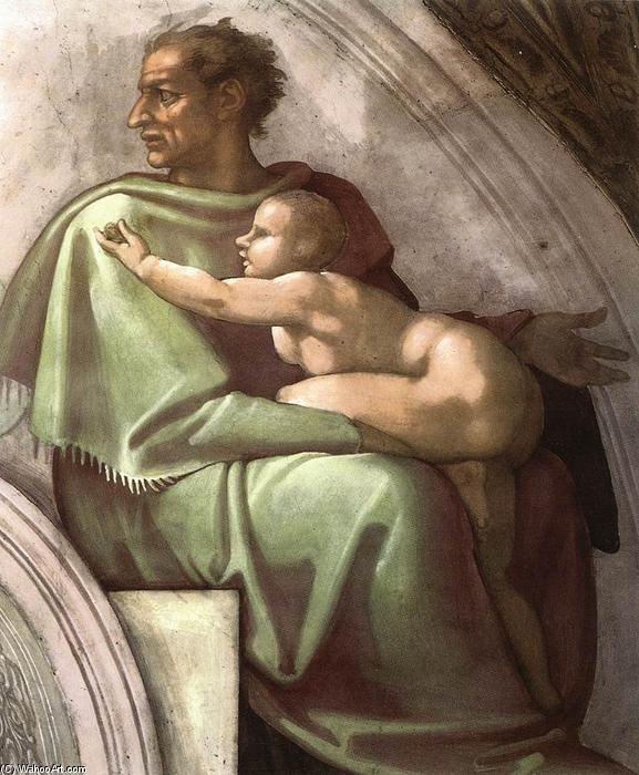 Wikioo.org - Bách khoa toàn thư về mỹ thuật - Vẽ tranh, Tác phẩm nghệ thuật Michelangelo Buonarroti - Josiah - Jechoniah - Shealtiel (detail)