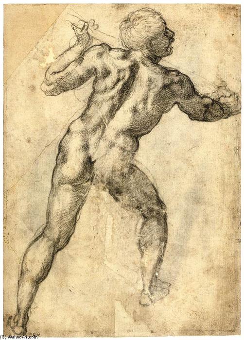 WikiOO.org - Encyclopedia of Fine Arts - Lukisan, Artwork Michelangelo Buonarroti - Male Nude, Seen from the Rear (recto)